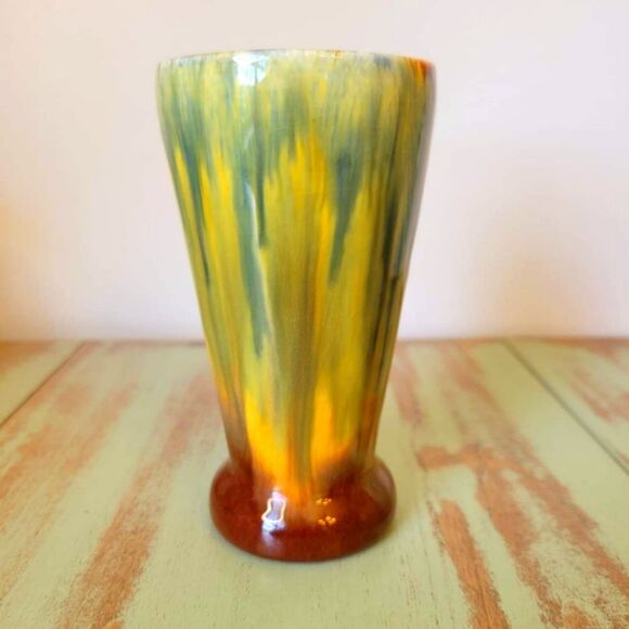Beautiful MCM Earthy Fall Tones Drip Glaze Studio Pottery Vase - Signed - Picture 1 of 9